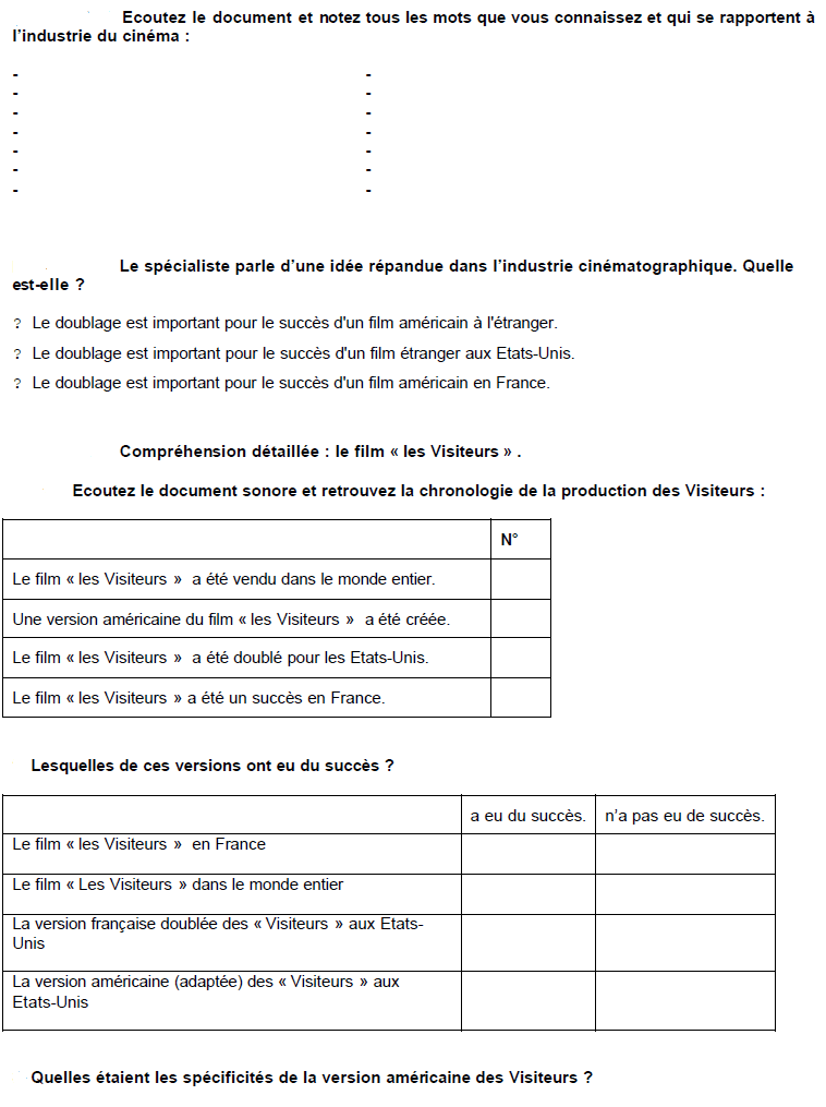 transcribed movie french exercise